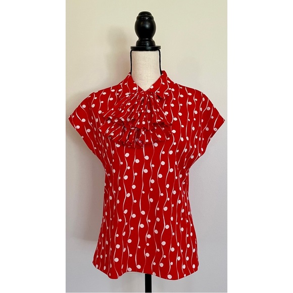 Vintage 60s Polka Dot Ascot Blouse - Picture 1 of 4